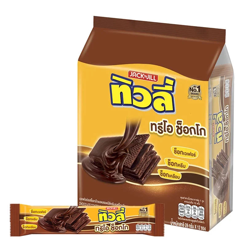 Tivoli Trio Choco chocolate-coated wafer with cream, 28g snack, shown in packaging, part of dry grocery snacks and confectionery.