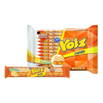 Voiz Waffle Cheese Rice Crispies snack pack, 19g, dry grocery confectionery with crispy waffle and cheese flavor, in bright packaging.