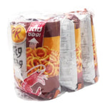 PR Rice Cracker Shrimp Spicy snack pack, 80g x 3, crunchy dry grocery snack with shrimp and chili flavor.