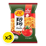 PR Rice Cracker Tomato snack pack, 80g x3, featuring crispy rice crackers with tomato flavor in sealed snack bags.