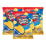 Roller Coaster Jumbo Cheese Flat Chips 50g x3, dry snack pack with crispy cheese-flavored snack chips in a colorful package.
