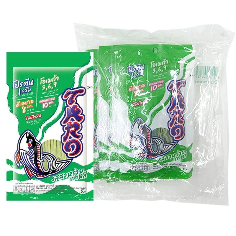 Taro Fish Snack Korean seaweed flavored dry snack, 5g x12 packs, TARO brand, with seaweed and fish-shaped snack pieces.