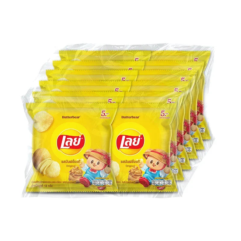 Lay's Classic Potato Chips in 13g snack packs, crispy, golden potato chips for dry grocery snack options.
