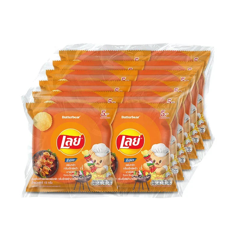 Lay's Rock Potato Chips Extra BBQ flavor in 13g packs, crispy snack for dry grocery and snack lovers.