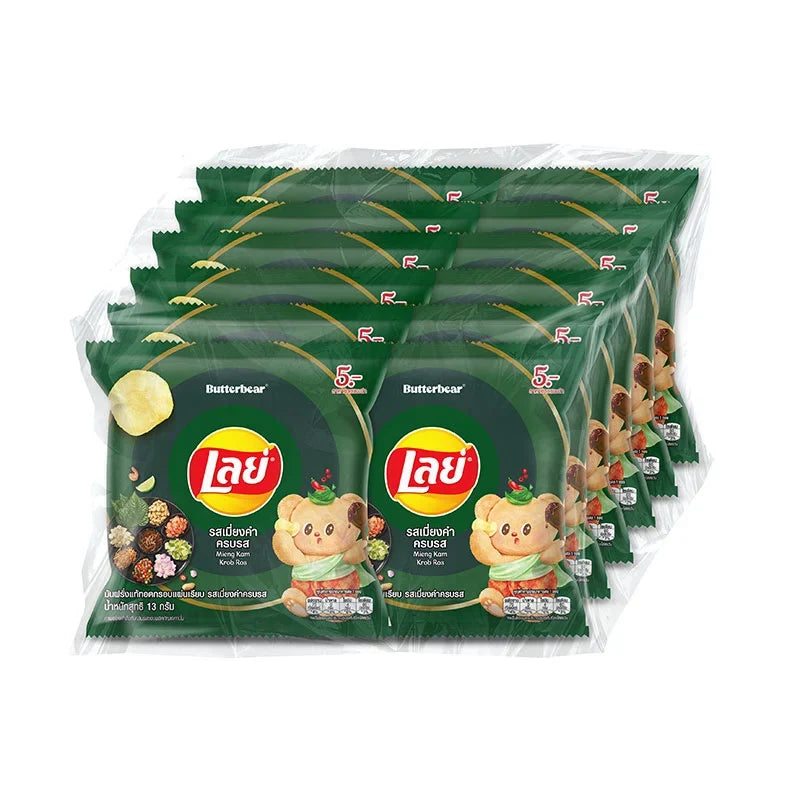 Lay's Classic Potato Chips Miengkum 13g snack pack, crispy potato chips in a colorful bag, ideal for dry grocery and snack lovers.