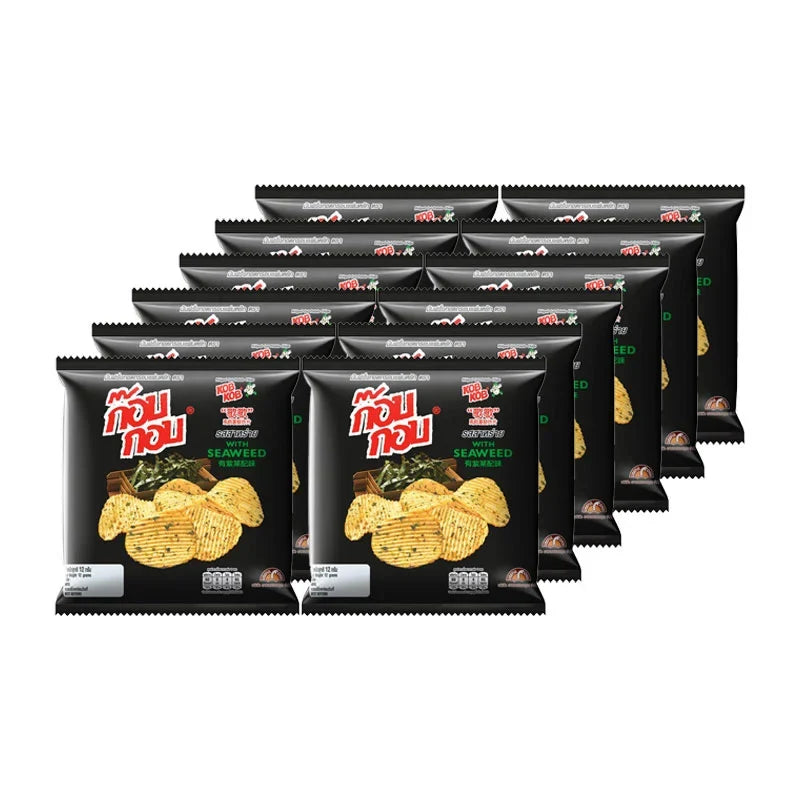 KOB Chips Seaweed snack pack, 12g x12, crispy dried seaweed sheets in colorful packaging, perfect for snack time.