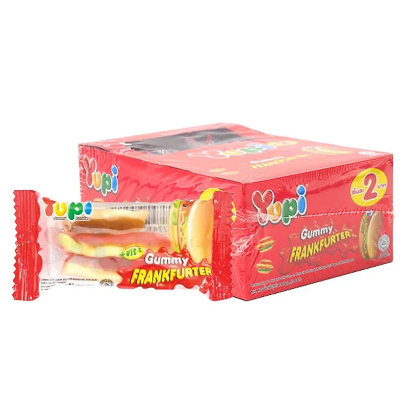 YUPI Yupi Gummy Frankfurter snack in 7g pack, colorful gummy candy shaped like frankfurters for dry grocery and confectionery.