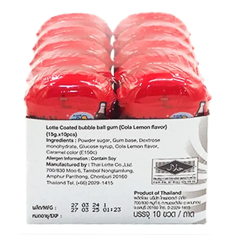Lotte Fusen Cola gum candies in a 15g pack, colorful chewy confectionery snack from Lotte brand.