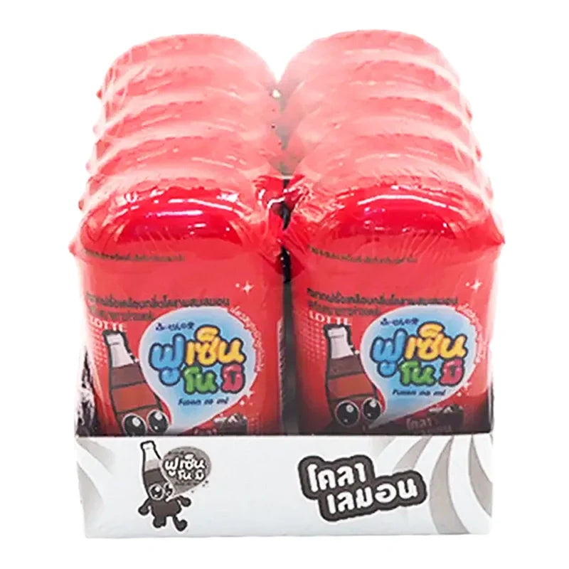 Lotte Gum Fusen Cola 15g pack, soft chewy confectionery snack with cola flavor, displayed in the image.
