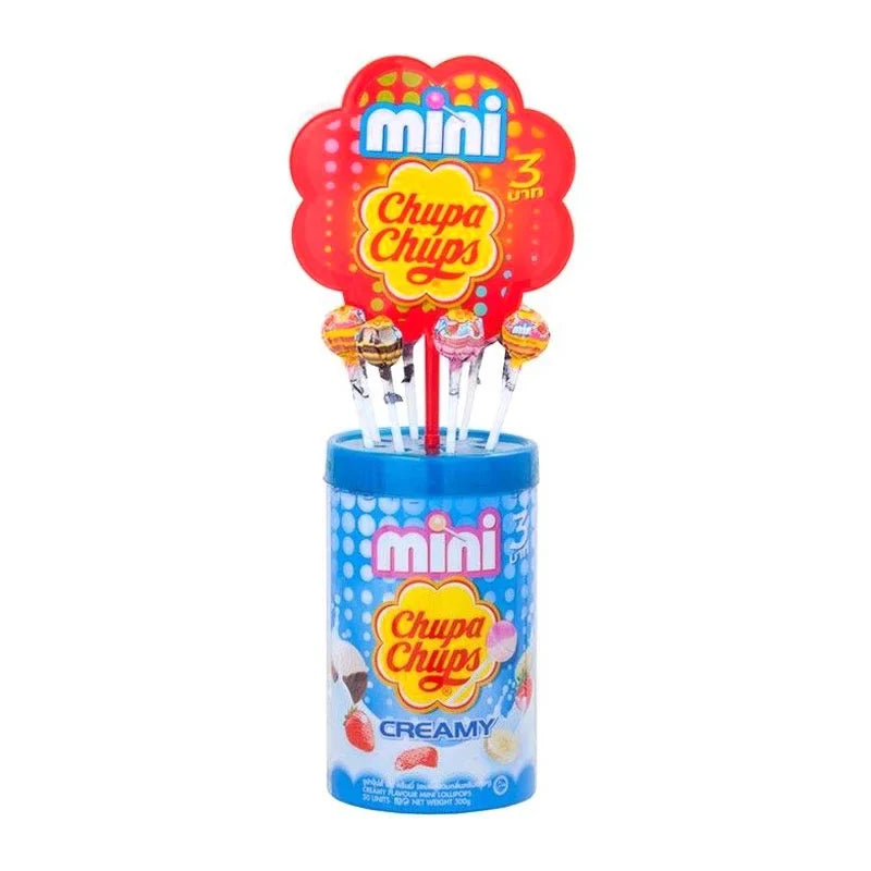 Chupa Chups Mini Lollipops in creamy flavor, 6g, colorful candies for snacks and confectionery enjoyment.