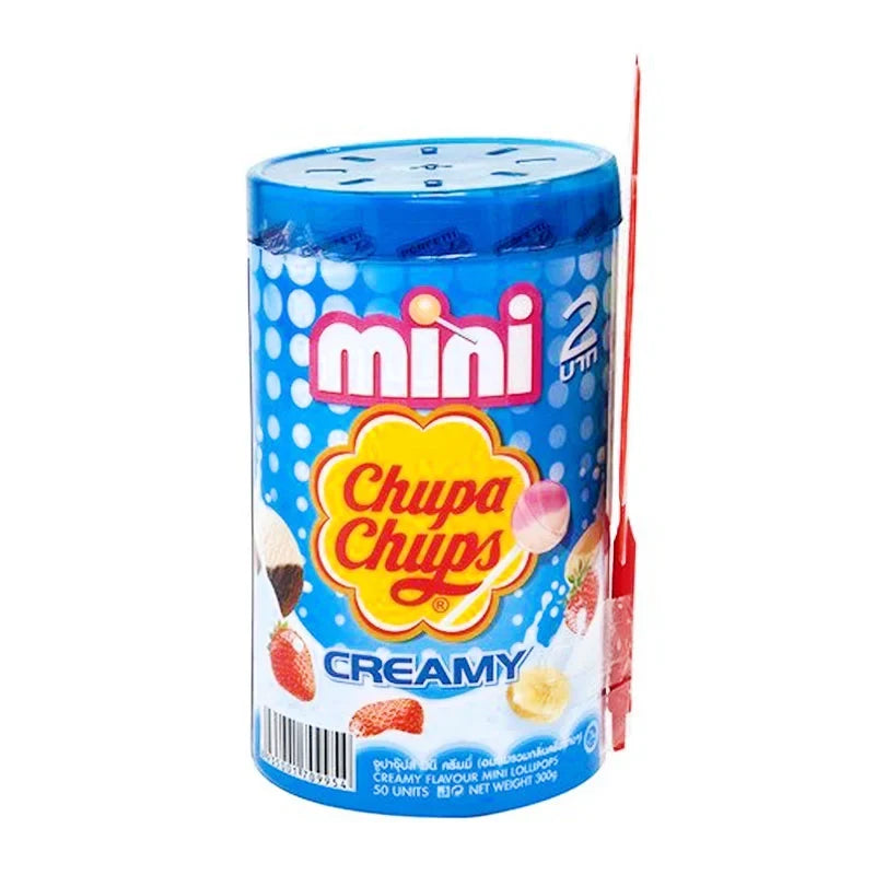 Chupa Chups Mini Lollipops Creamy Flavor 6g in colorful packaging, part of the snacks confectionery and dry grocery selection.