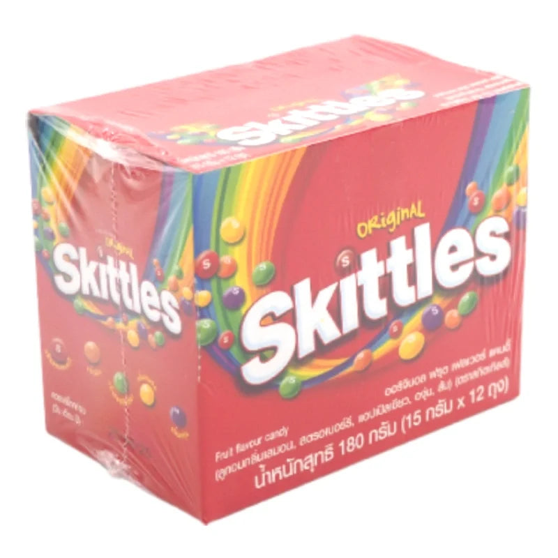Colorful Skittles candy in a 15g package, fruity chewy snacks from SKITTLES for dry grocery and confectionery needs.