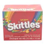 Skittles Candy 15g pack showing colorful fruit-flavored candies in a clear bag, ideal for snacks and confectionery.