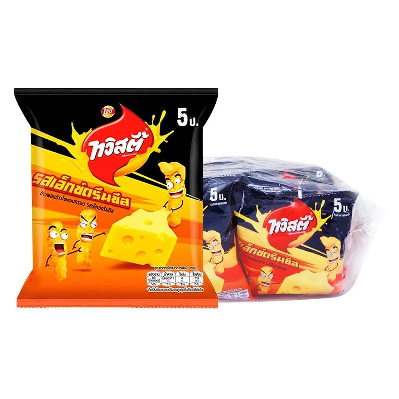 Twisties Cheese Flavour snack pack, 15g x12, crispy crunchy snack in bright packaging for dry grocery and confectionery.