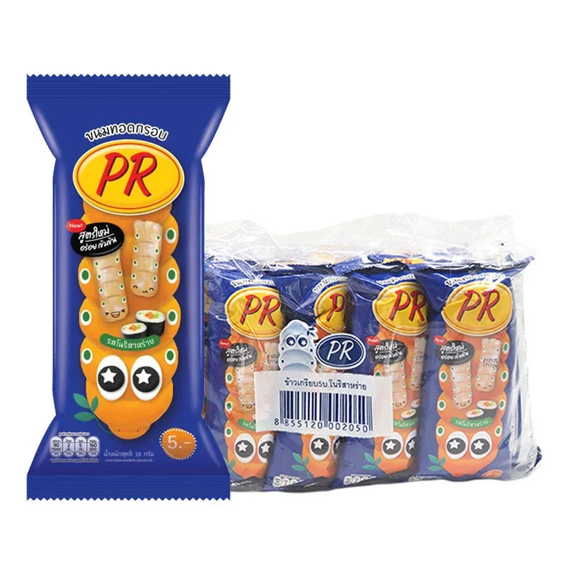 PR extrude nori seaweed snack in 18g packs, dry grocery snack, crispy seaweed sheets for healthy eating.