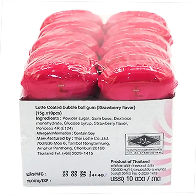 Lotte Fusen No Mi Strawberry Flavored Chewing Gum 15g pack, dry grocery snack, colorful packaging with strawberry images