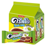 Cream-o Plus Caramel Cookies with Coconut and Chocolate, 13g snack, CREAM-O dry grocery confectionery in a packaged snack bag.