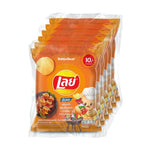 Lay's Rock Potato Chips Extra BBQ flavor in 25g packs, stacked in a box, showcasing crispy chips with smoky BBQ seasoning