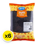 ARO Black Sesame 500g packet, dry grocery product with black sesame seeds in a clear bag, displayed in the image.