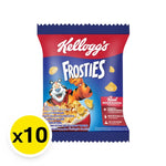 Box of Kellogg's Frosties cereal in 15g snack packs, featuring colorful Kellogg's branding and cereal flakes on the packaging.