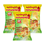 FF Grill Prawn Seafood Sauce Crackers, 60g x3, dry snack with crunchy prawn-flavored crackers.