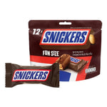 Snickers Funsize chocolate snack bars in 20g packs, showing the familiar chocolate-covered caramel and nougat bars.