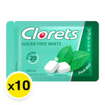 CLORETS Candy Fresh Mint 15.4g, pack of 10, showing individually wrapped mint candies in a colorful snack package.