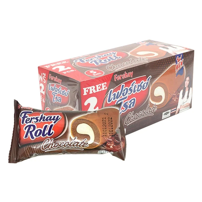 Fershay cake roll filled with cream and chocolate flavor, 20g each, packaged in a box of 12, ideal for dry grocery and snack.