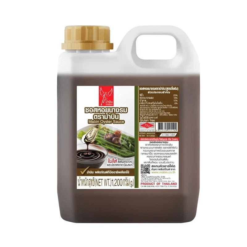 Mabin Oyster Sauce 1.2kg bottle, rich and savory dry grocery product from MABIN, with a dark brown sauce visible in the image.
