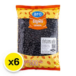 ARO Black Bean 500g pack, dry grocery product, showing six packages of fresh black beans in clear packaging.