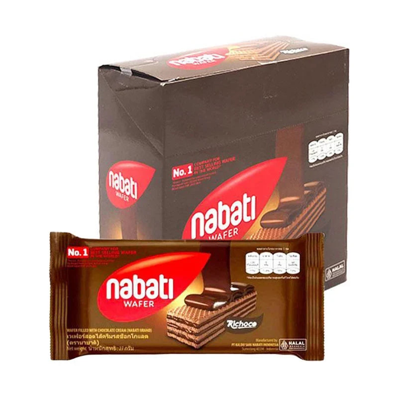 Nabati Wafer Chocolate snack in 27g package, featuring layered wafers with chocolate coating, from NABATI dry grocery snacks.