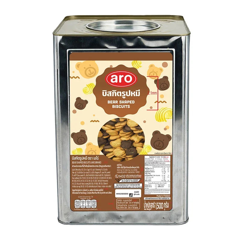 A package of ARO Bear Biscuits 1.5kg, dry grocery snack with bear-shaped cookies, displayed on a plain background.
