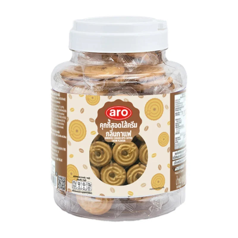 Aro Coffee Cream Biscuit 540g package with images of coffee-flavored biscuits, dry grocery snack from Aro brand.