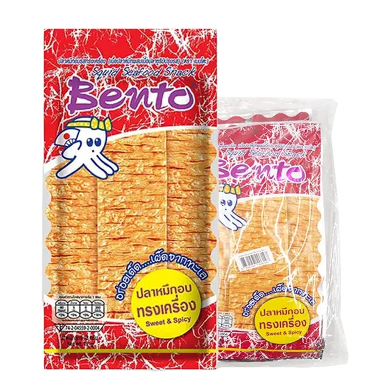 BENTO Bento Squid Sweet & Spicy snack in 18g x6 pack, dry grocery snack with savory and spicy flavor, confectionery snack box