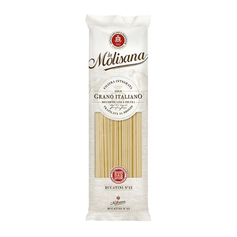 Dry grocery Lamolisana Bucatini No.12 pasta in 500g package, featuring long, thin Italian pasta strands.