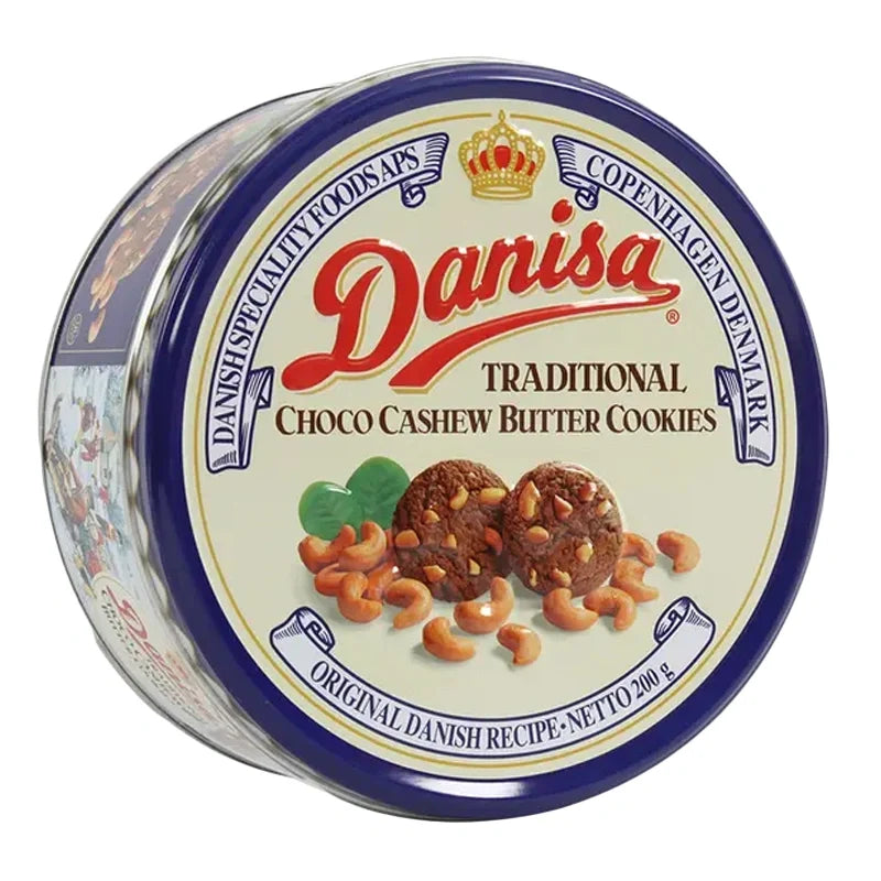 Danisa Traditional Choco Cashew Butter Cookies in 200g package, sweet snack with chocolate and cashew flavor, dry grocery confectionery
