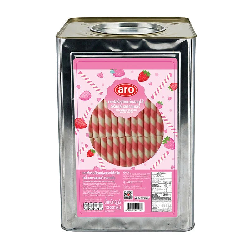 A package of ARO Strawberry Wafer Sticks 1.1kg for snacks and confectionery, featuring crispy, strawberry-flavored wafer sticks.