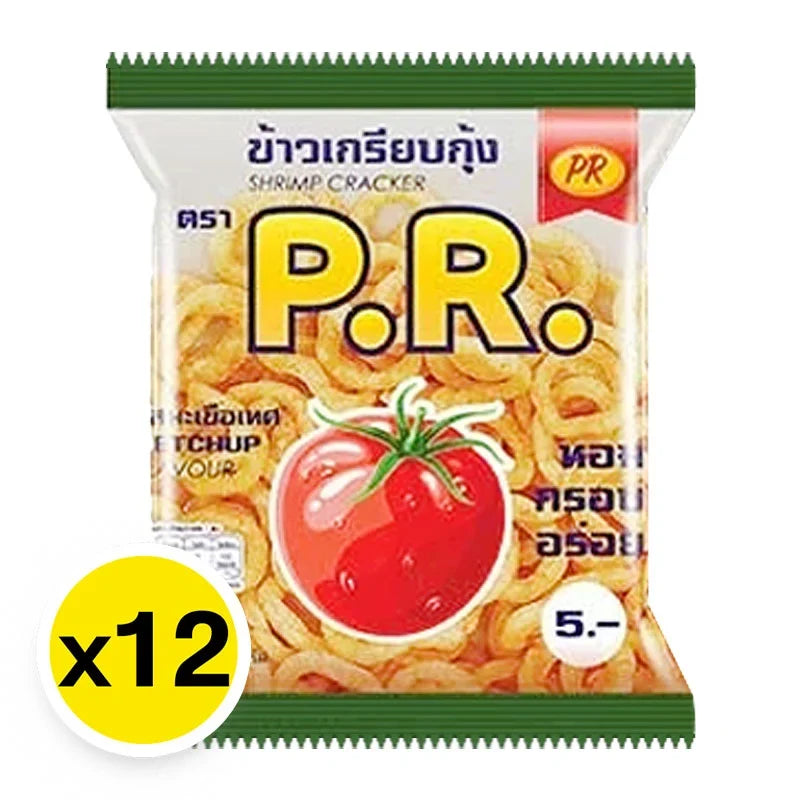 PR Awn Cracker Ketchup snack pack, 22g x12, featuring crispy crackers with ketchup flavor in colorful packaging.