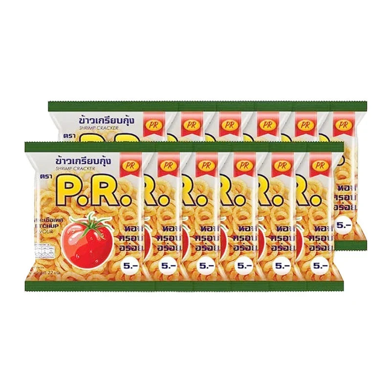 PR Awn Cracker Ketchup snack pack, 22g x12, dry grocery snack with crispy crackers and ketchup flavor, in a colorful package.