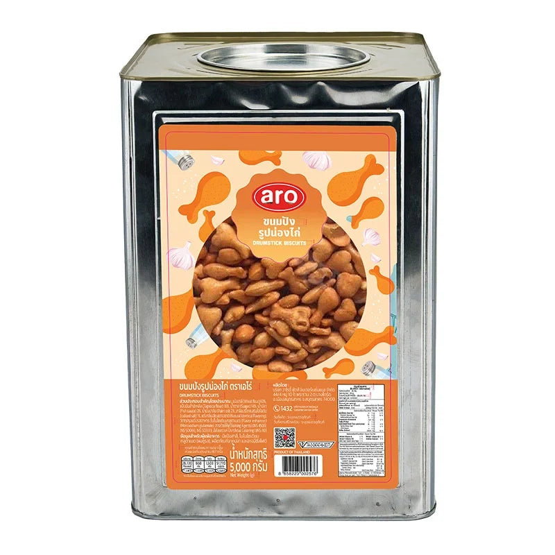 ARO Drum Stick Biscuits 5kg in a large container, dry grocery snack with crunchy biscuit sticks from ARO brand.