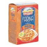 Divella Plain Farina Pizza Flour 1kg bag, a dry grocery product for making pizza dough, with a white flour sack and branding.