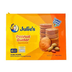 Julie's Peanut Butter Biscuit in 210g package, a dry grocery snack with peanut butter filling and crispy biscuit layers.