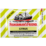 Fisherman's Friend Sugar Free Citrus lozenges, healthy confectionery snacks with a bright citrus flavor, in a resealable pack.