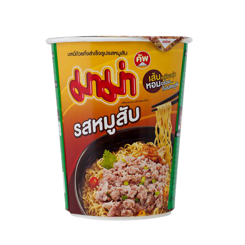 Mama Cup Noodle Minced Pork, instant soup with noodles and savory minced pork in a convenient grocery cup.