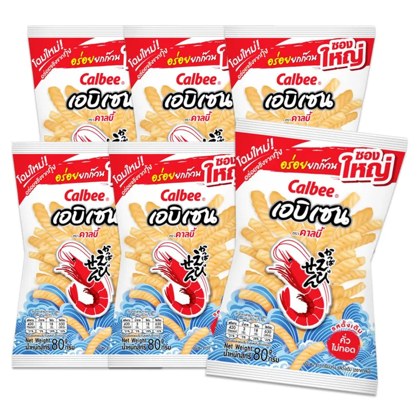 Calbee Original Flavored Snack 80g, dry grocery snack pack with crispy, seasoned snack pieces in a resealable bag.