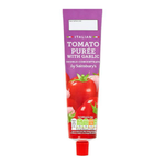 Sainsbury's tomato puree with garlic in a jar, fresh and smooth, ideal for cooking and adding flavor to dishes.