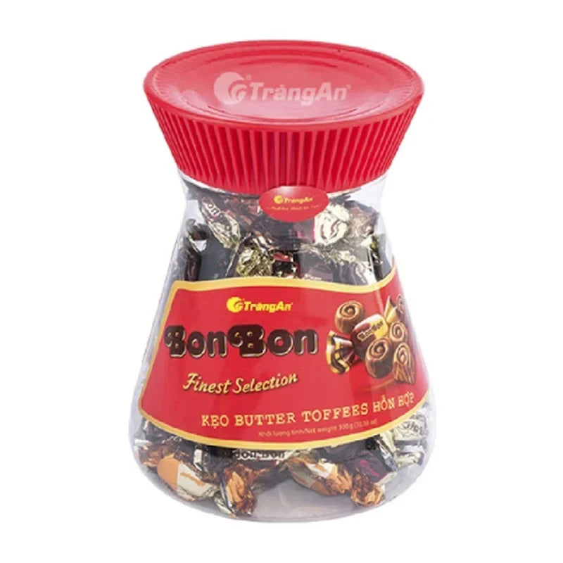 Bonbon Toffee Caramel Coffee 300g dry grocery snack with caramel toffee and coffee flavor, packaged in a clear bag.