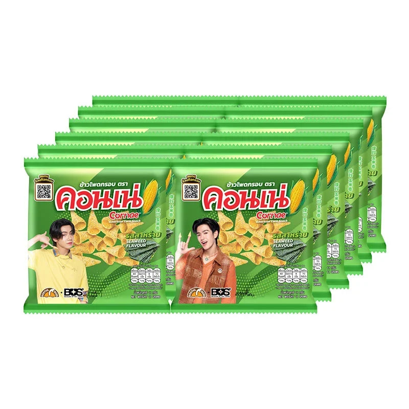 Cornae Corn Snack in seaweed flavor, 11g packs, crispy corn chips with seaweed seasoning, ideal for snack and confectionery.