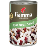 Fiamma Vesuviana Four Bean Salad in a bowl, showing colorful mixed beans and fresh ingredients on a white background.