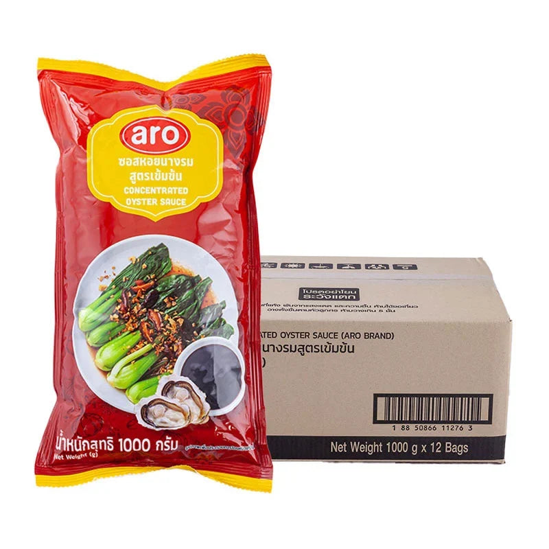 ARO Concentrate Oyster Sauce 1kg bottle, dry grocery product, with the label showing the brand and product details.